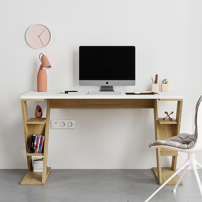 Γραφείο εργασίας Papillon Megapap χρώμα sapphire oak - λευκό 137x60x75εκ - Image 2