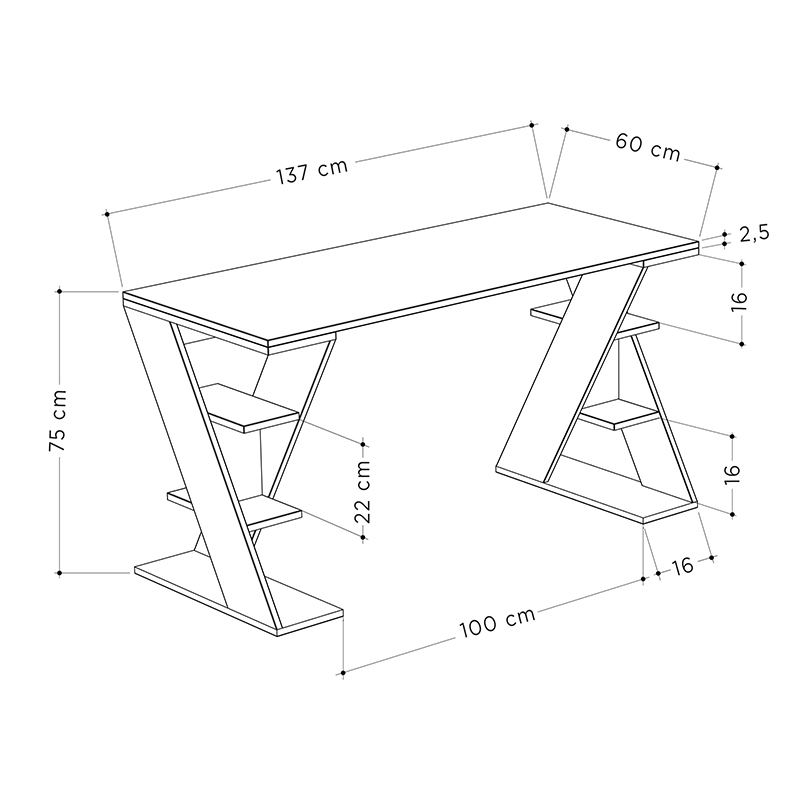 Γραφείο εργασίας Papillon Megapap χρώμα sapphire oak - λευκό 137x60x75εκ - Image 5