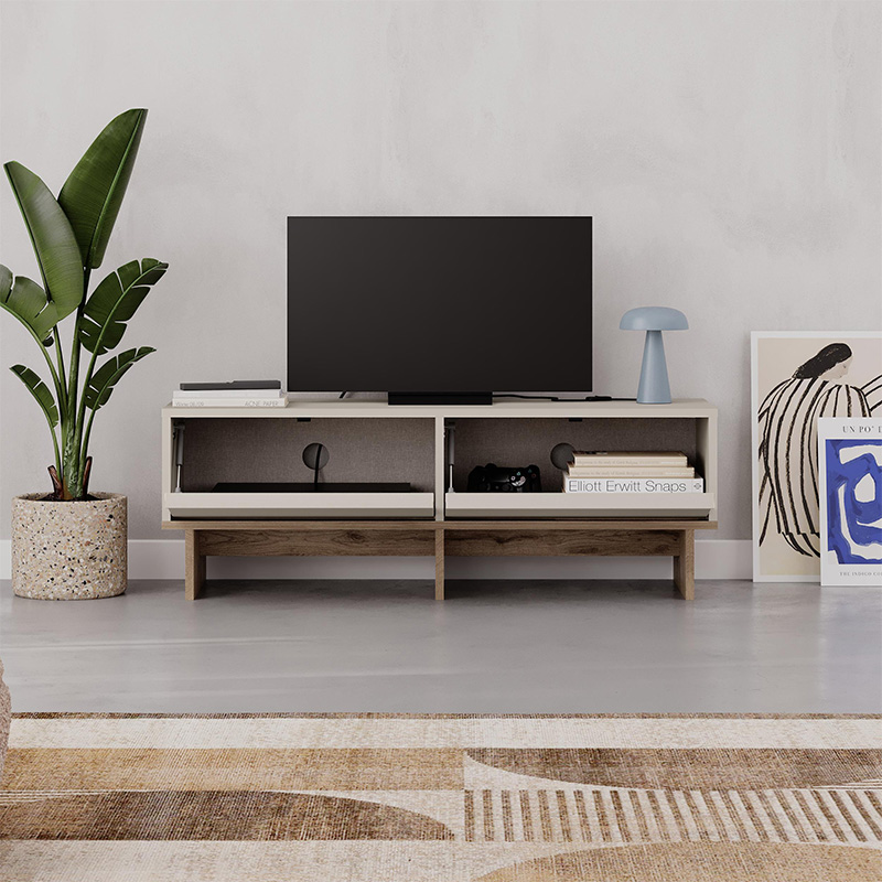 Έπιπλο τηλεόρασης Yuki Megapap χρώμα sandstone - sepet oak 118x35x40,6εκ. - Image 4