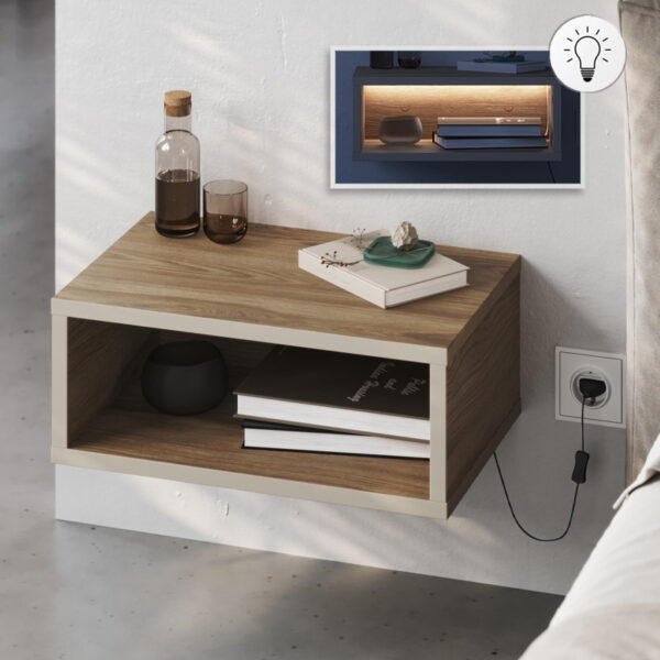 Κομοδίνο επιτοίχιο Brik Megapap με LED χρώμα καρυδί Ud – sandstone 45x30x18εκ.