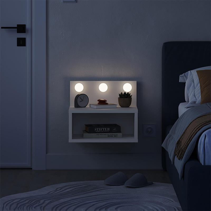 Κομοδίνο επιτοίχιο Treo Megapap με LED χρώμα λευκό 40x30x33,8εκ. - Image 2