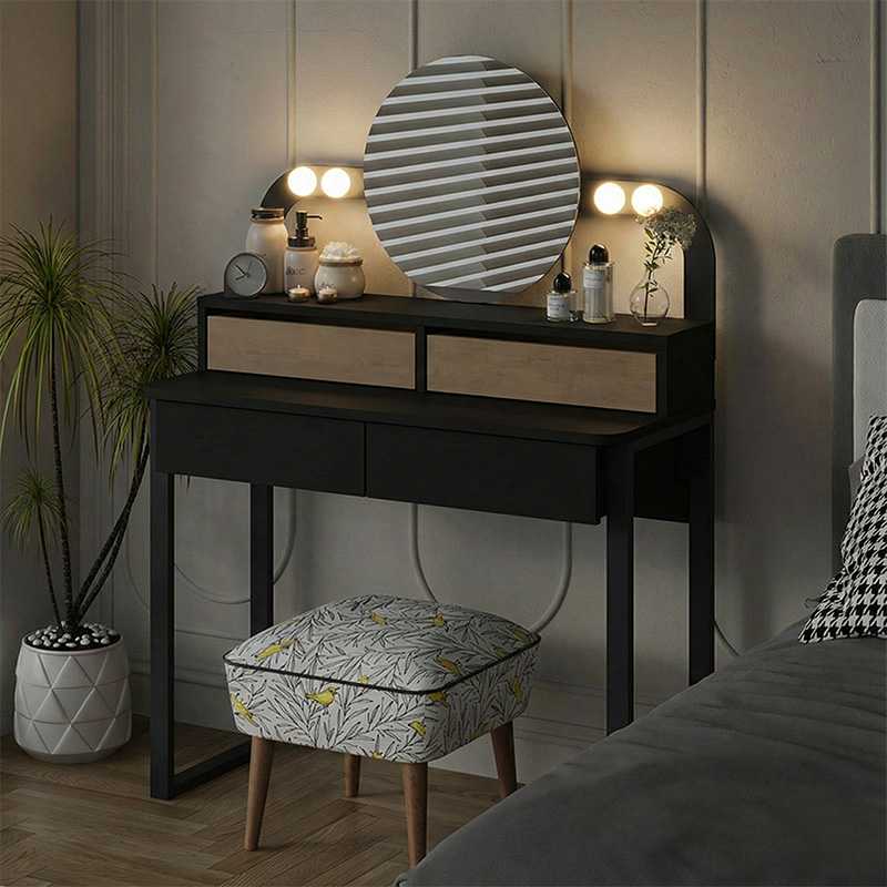 Τουαλέτα με καθρέπτη Lora Megapap με LED χρώμα μαύρο - sapphire oak 96x40x133,4εκ. - Image 2