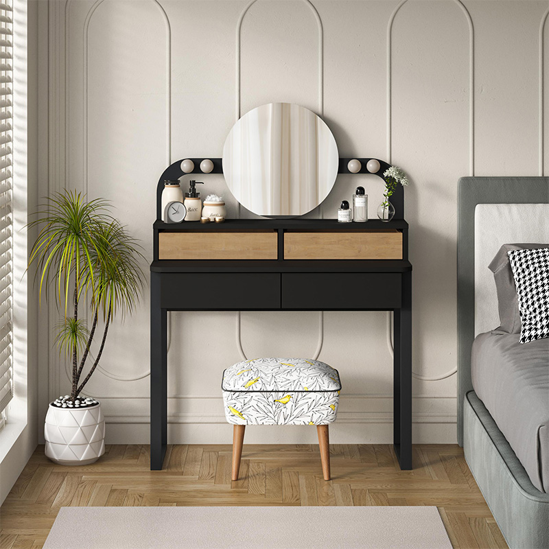 Τουαλέτα με καθρέπτη Lora Megapap με LED χρώμα μαύρο - sapphire oak 96x40x133,4εκ. - Image 4