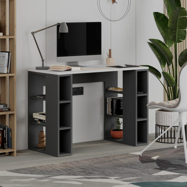 Γραφείο εργασίας Colmar Megapap χρώμα ανθρακί – λευκό 106x50x75εκ.