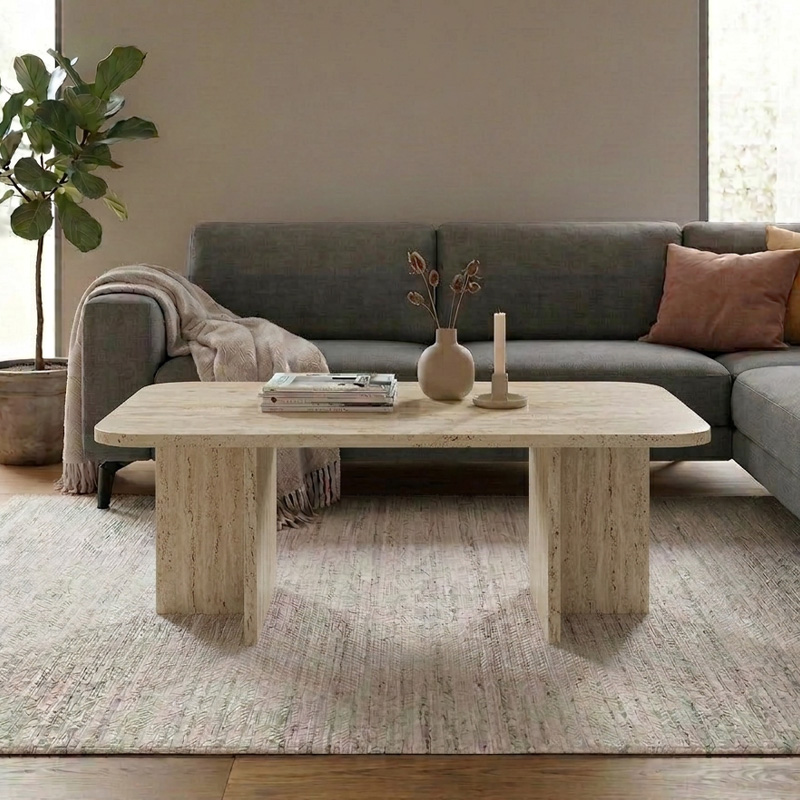 Τραπεζάκι σαλονιού Hillary Megapap χρώμα travertine 100x60x41,8εκ. - Image 2