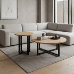 Τραπεζάκι σαλονιού σετ 2 τμχ Mesa Megapap χρώμα sapphire oak Ø90×35,5εκ.
