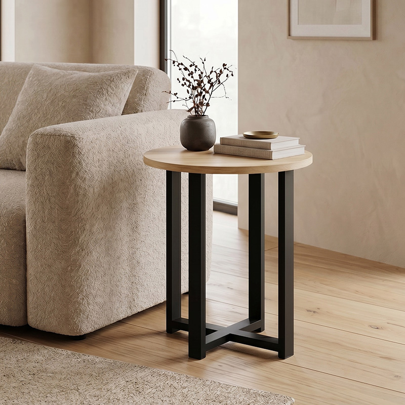 Τραπεζάκι βοηθητικό Mesa Megapap χρώμα sapphire oak Ø45×50εκ.