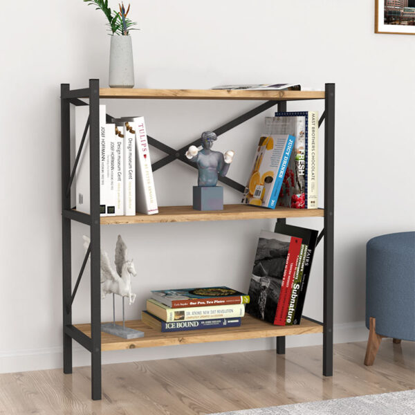 Βιβλιοθήκη Jocasta Megapap μεταλλική – μελαμίνης χρώμα pine oak 66x34x85εκ.