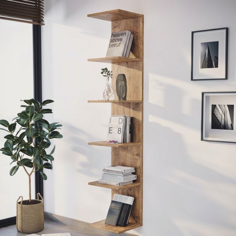 Βιβλιοθήκη – Ραφιέρα τοίχου Ogden Megapap χρώμα pine oak 34,5x30x180εκ.