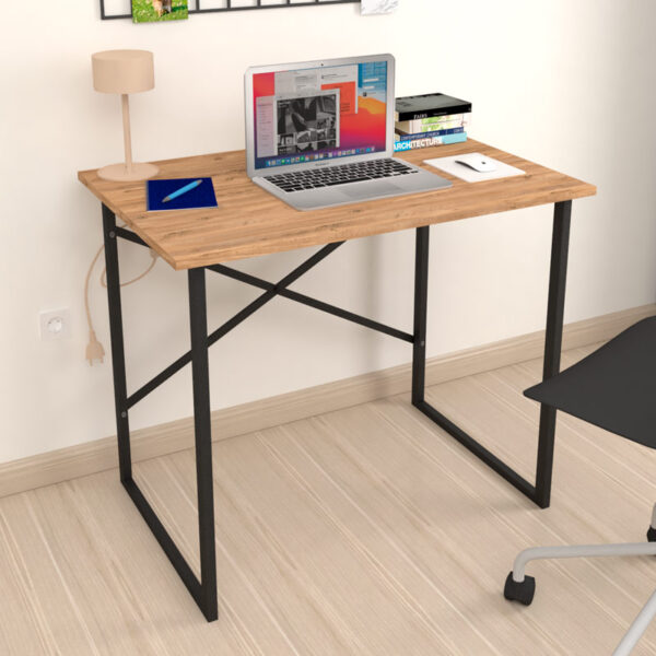 Γραφείο εργασίας Rilke Megapap χρώμα μαύρο – pine oak 90x60x75εκ.