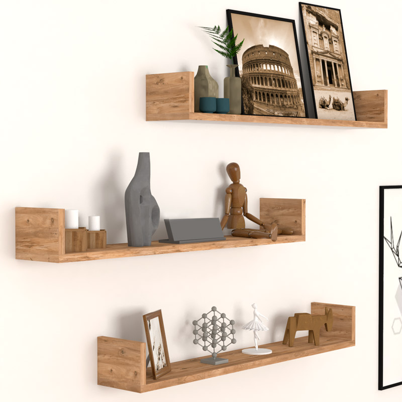 Ραφιέρα τοίχου Tyrion Megapap 3 τεμαχίων χρώμα pine oak 90x15x12εκ.