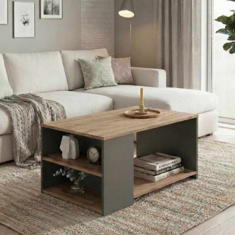 Τραπεζάκι σαλονιού Sylvia Megapap χρώμα pine oak – ανθρακί 90,2×59,2×48,1εκ.