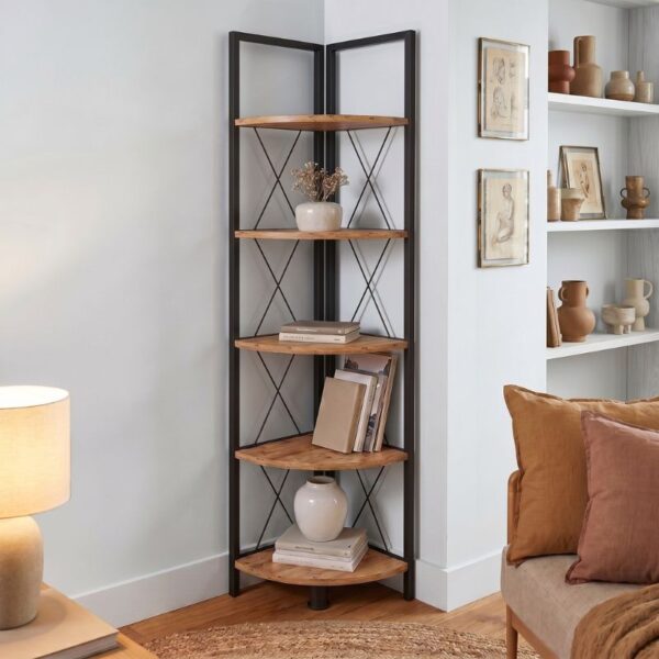 Βιβλιοθήκη γωνιακή Kelsie Megapap χρώμα μαύρο – pine oak 33x33x162εκ.