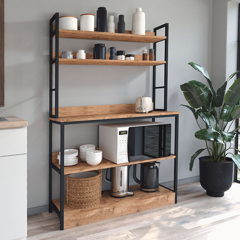 Έπιπλο κουζίνας Foyer Megapap χρώμα μαύρο – pine oak 101x36x160,7εκ.