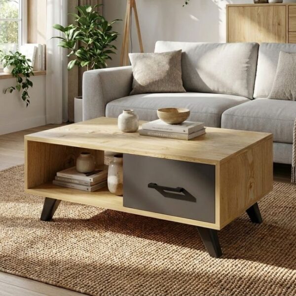Τραπεζάκι σαλονιού Gilbert Megapap χρώμα sapphire oak – ανθρακί 90x45x35εκ.