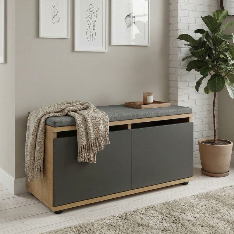 Παπουτσοθήκη Twain Megapap 8 ζευγών χρώμα sapphire oak – ανθρακί 80x35x42εκ.