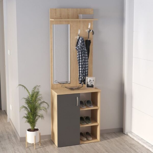 Έπιπλο εισόδου Norva Megapap χρώμα sapphire oak – ανθρακί 67,8×36,3×200,6εκ.