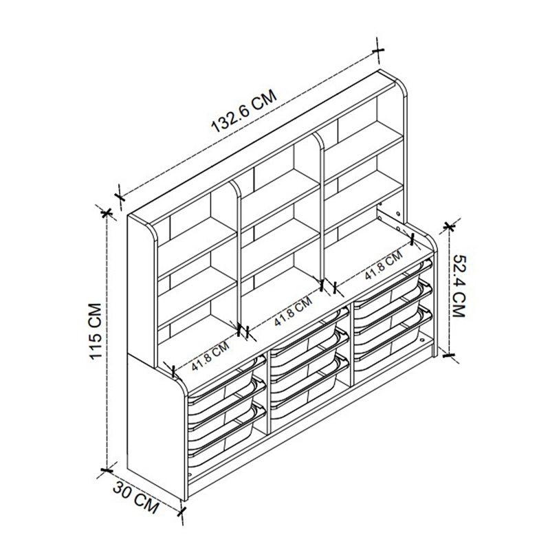 Βιβλιοθήκη Obia Megapap με 9 συρτάρια χρώμα λευκό 132,6x30x115εκ. - Image 5