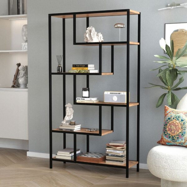 Βιβλιοθήκη Larissa Megapap χρώμα μαύρο – pine oak 90x30x159εκ.
