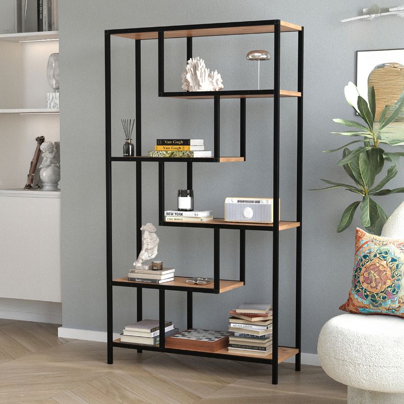 Βιβλιοθήκη Larissa Megapap χρώμα μαύρο – pine oak 90x30x159εκ.