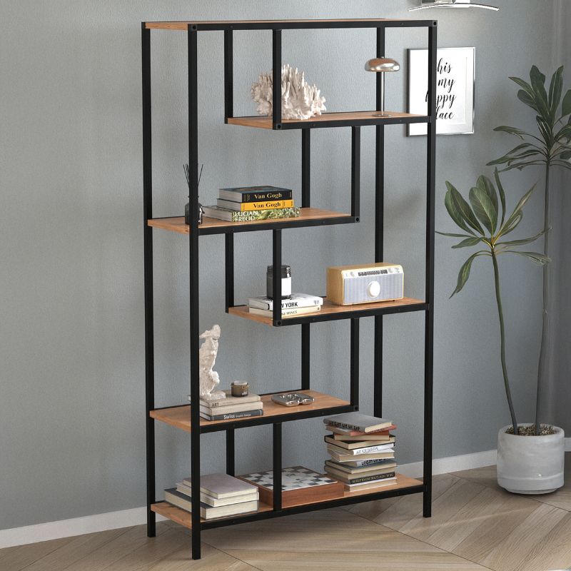 Βιβλιοθήκη Larissa Megapap χρώμα μαύρο - pine oak 90x30x159εκ. - Image 2
