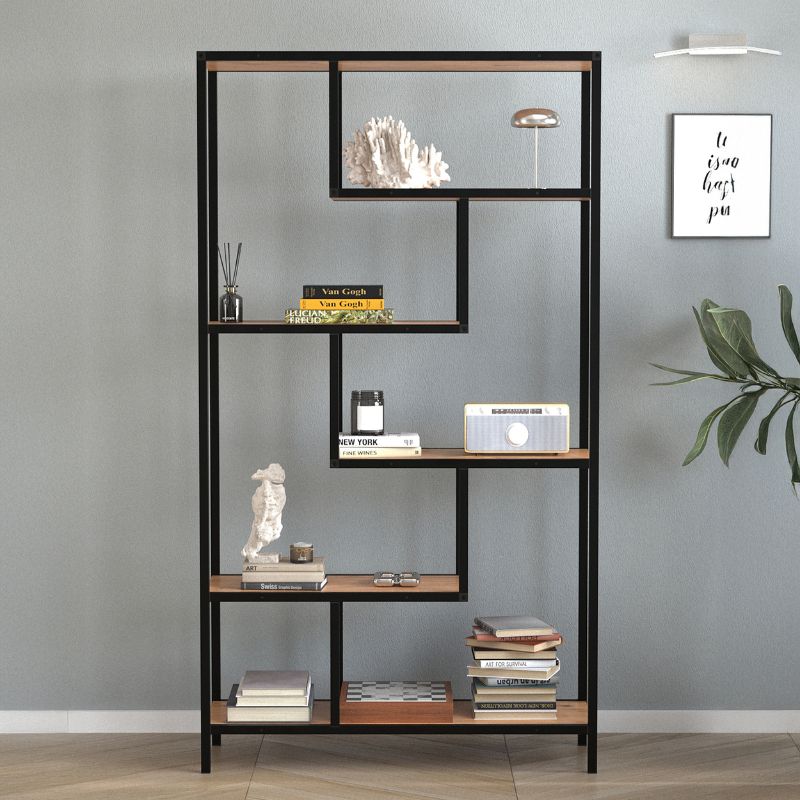 Βιβλιοθήκη Larissa Megapap χρώμα μαύρο - pine oak 90x30x159εκ. - Image 3