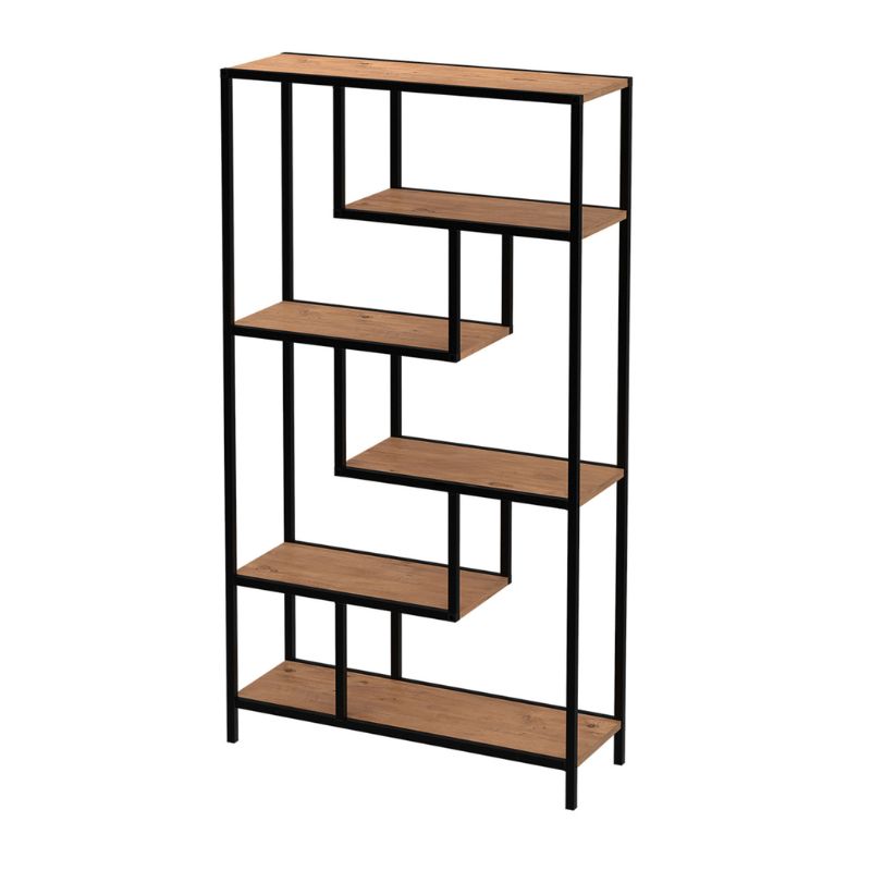 Βιβλιοθήκη Larissa Megapap χρώμα μαύρο - pine oak 90x30x159εκ. - Image 5