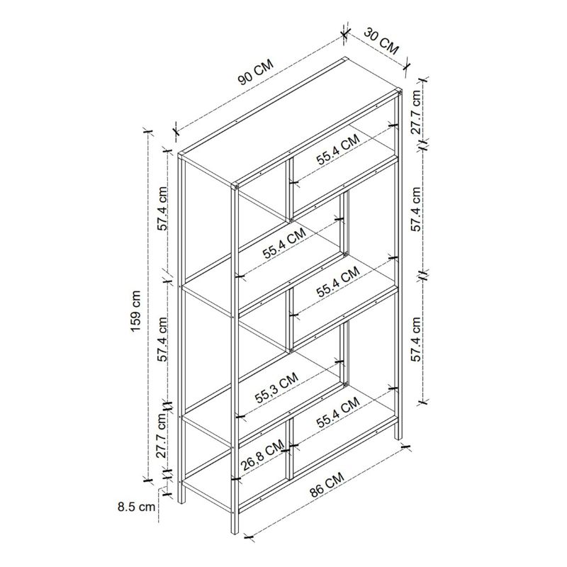 Βιβλιοθήκη Larissa Megapap χρώμα μαύρο - pine oak 90x30x159εκ. - Image 6