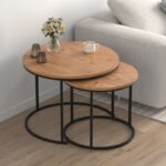 Τραπεζάκι σαλονιού σετ 2 τμχ Hilal Megapap χρώμα pine oak Ø66×49,5εκ.