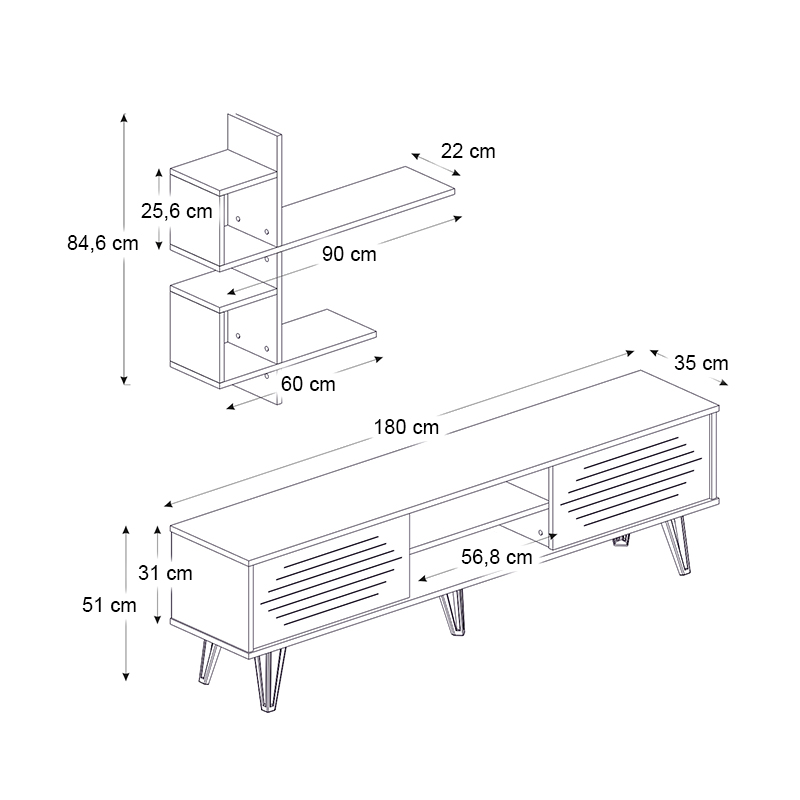 Σύνθεση τηλεόρασης Salerno Megapap χρώμα λευκό 180x35x51εκ. - Image 6