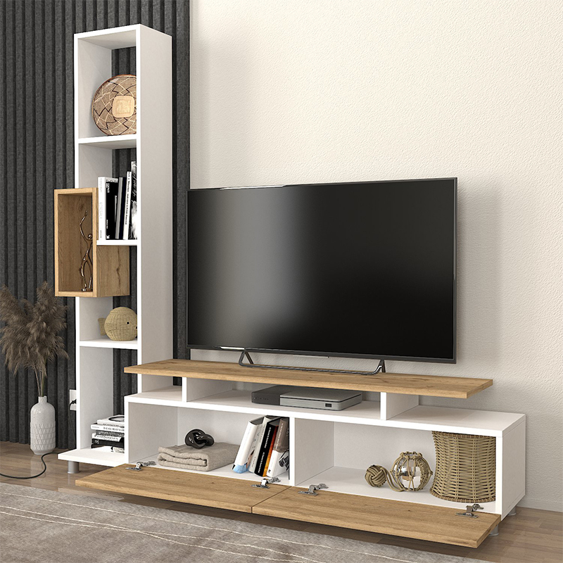 Σύνθεση τηλεόρασης Tulip Megapap χρώμα λευκό - sepet oak 160x29,5x160εκ. - Image 2