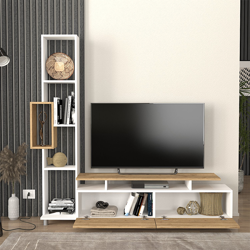 Σύνθεση τηλεόρασης Tulip Megapap χρώμα λευκό - sepet oak 160x29,5x160εκ. - Image 5