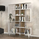Βιβλιοθήκη Rain Megapap χρώμα λευκό – καρυδί 120×19,5×162εκ.