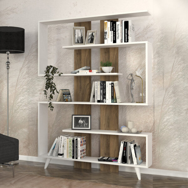 Βιβλιοθήκη Rain Megapap χρώμα λευκό – καρυδί 120×19,5×162εκ.