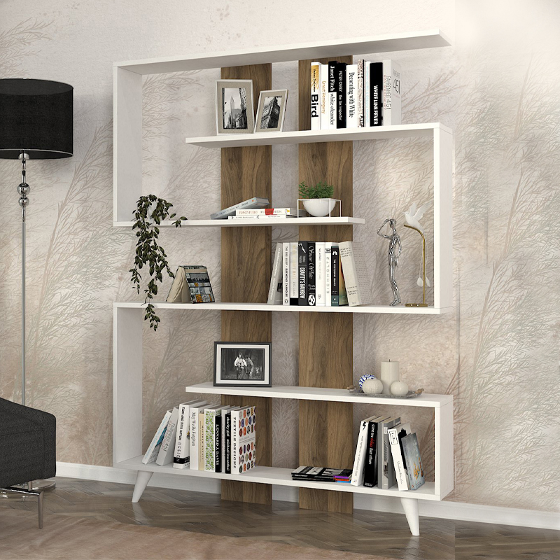 Βιβλιοθήκη Rain Megapap χρώμα λευκό – καρυδί 120×19,5×162εκ.