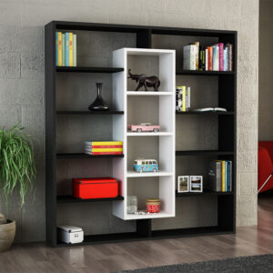 Βιβλιοθήκη Ample Megapap χρώμα μαύρο - λευκό 125x22x135,7εκ.