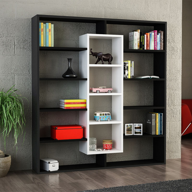 Βιβλιοθήκη Ample Megapap χρώμα μαύρο – λευκό 125x22x135,7εκ.