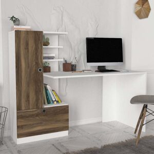 Γραφείο εργασίας Domingo Megapap χρώμα λευκό - καρυδί 149,5x60x120εκ.