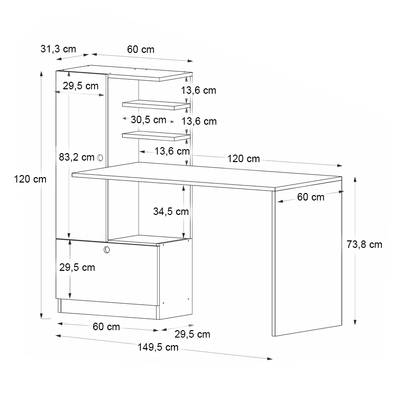 Γραφείο εργασίας Domingo Megapap χρώμα λευκό 149,5x60x120εκ. - Image 7