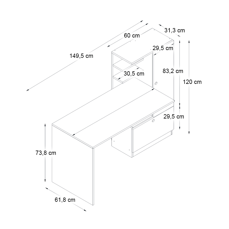 Γραφείο εργασίας Merino Megapap χρώμα καρυδί 149,5x61,8x120εκ. - Image 7