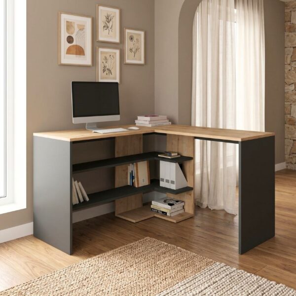 Γραφείο εργασίας Stylo Megapap χρώμα sapphire oak –  ανθρακί 120x120x73,8εκ.