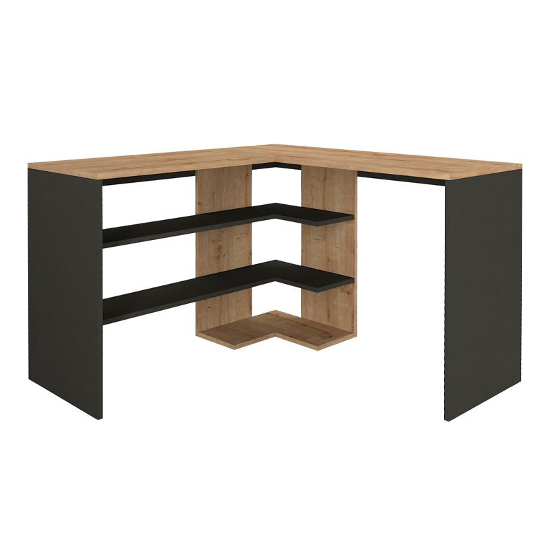 Γραφείο εργασίας Stylo Megapap χρώμα sapphire oak - ανθρακί 120x120x73,8εκ. - Image 5