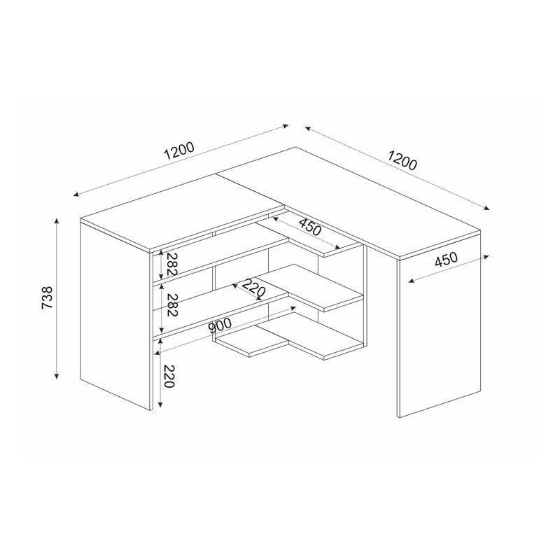 Γραφείο εργασίας Stylo Megapap χρώμα sapphire oak - ανθρακί 120x120x73,8εκ. - Image 6