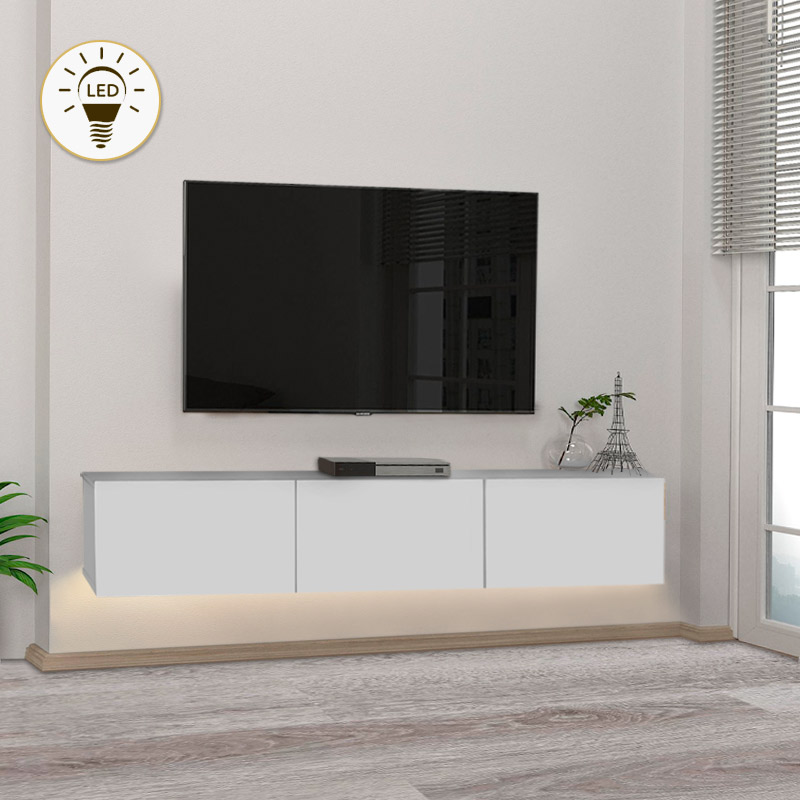 Έπιπλο τηλεόρασης επιτοίχιο Damla Megapap με LED χρώμα λευκό 180×29,5×29,5εκ.