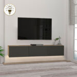 Έπιπλο τηλεόρασης επιτοίχιο Damla Megapap με LED χρώμα sapphire oak – ανθρακί 180×29,5×29,5εκ.