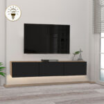 Έπιπλο τηλεόρασης επιτοίχιο Damla Megapap με LED χρώμα sapphire oak – μαύρο 180×29,5×29,5εκ.