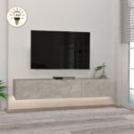Έπιπλο τηλεόρασης επιτοίχιο Damla Megapap με LED χρώμα λευκό εφέ μαρμάρου 180×29,5×29,5εκ.