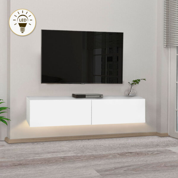Έπιπλο τηλεόρασης επιτοίχιο Aristo Megapap με LED χρώμα λευκό 135×31,6×25εκ.