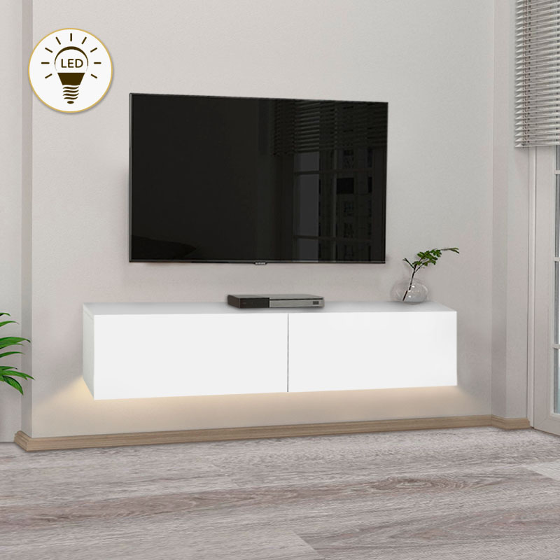 Έπιπλο τηλεόρασης επιτοίχιο Aristo Megapap με LED χρώμα λευκό 135×31,6×25εκ.