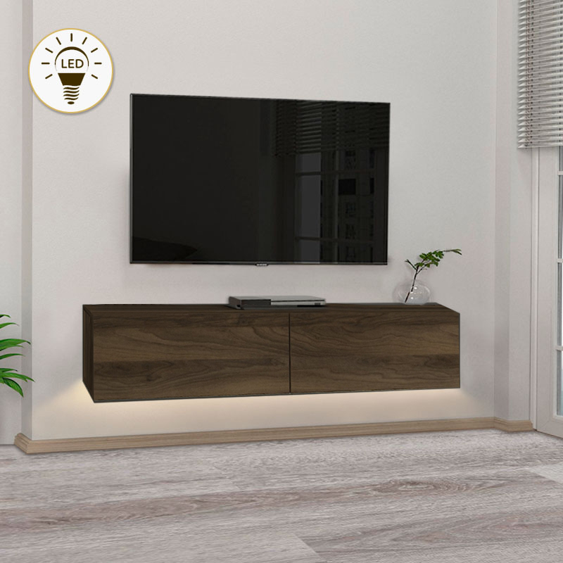 Έπιπλο τηλεόρασης επιτοίχιο Aristo Megapap με LED χρώμα καρυδί 135×31,6×25εκ.